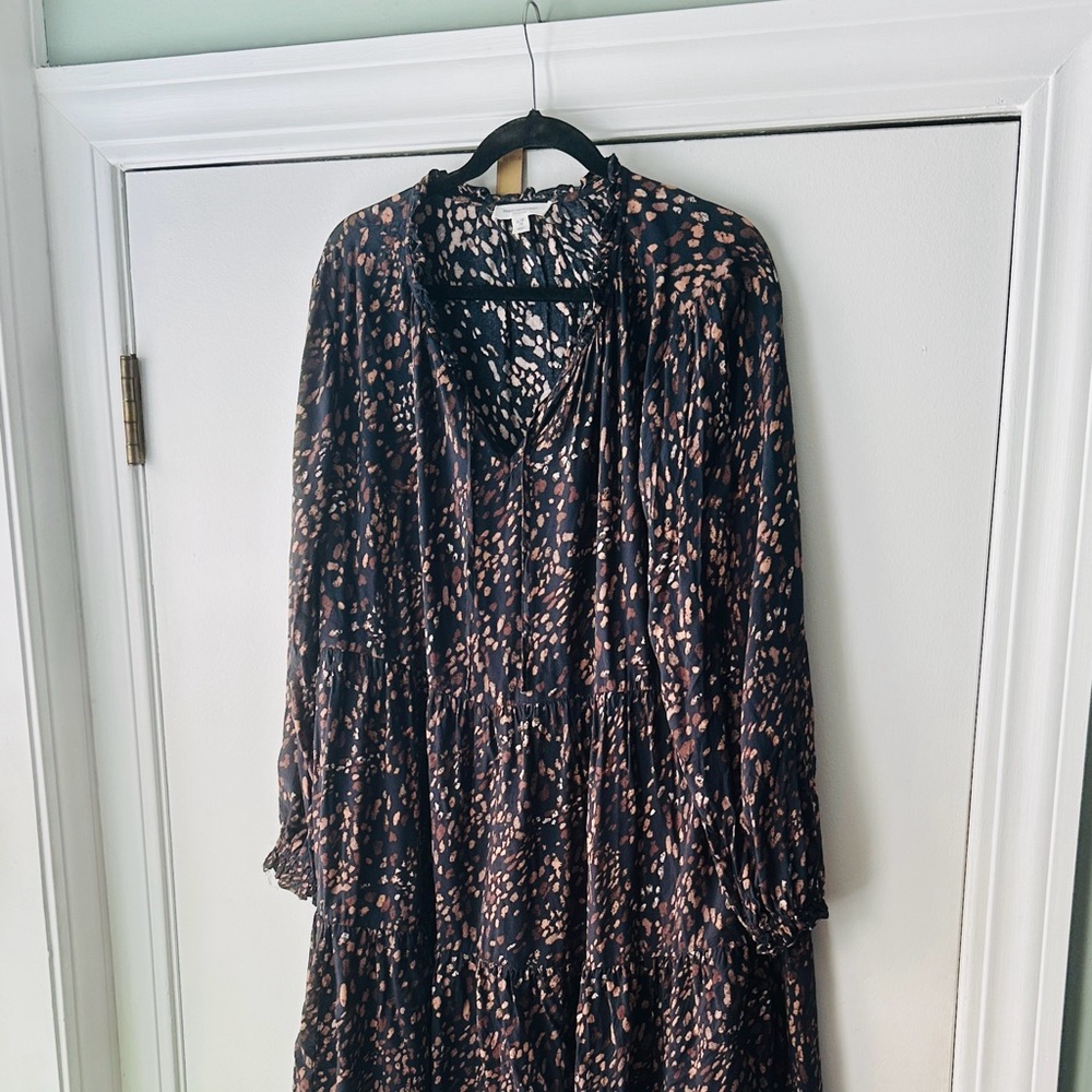 beachlunchlounge Black Dress with Blush Print Long Sleeve Tiered